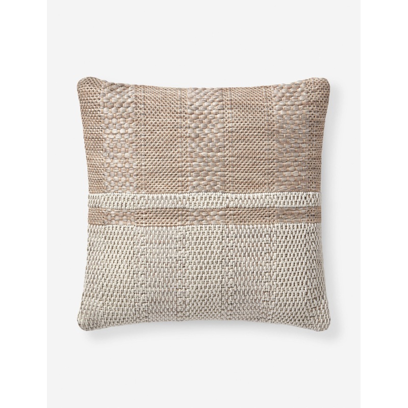 Calypso Pillow by Amber Lewis x Loloi Taupe and Natural 18″ x 18″ Down