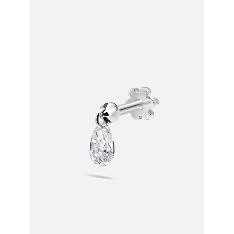 4mm Floating Pear Diamond Charm Threaded Stud Earring yellow gold