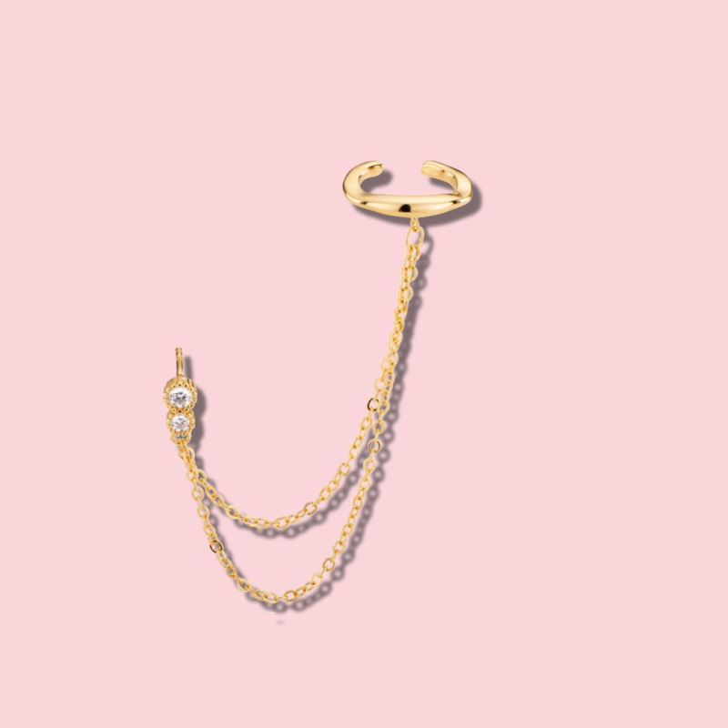 Siren Double Chain Cuff Earring Gold
