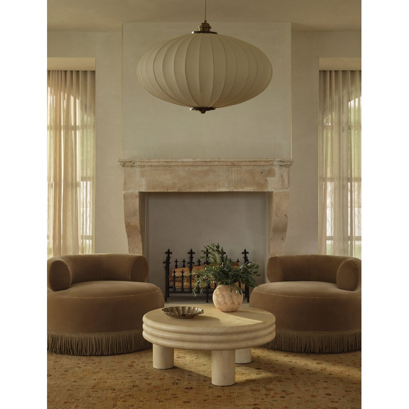 Brittny Round Coffee Table by Button Atelier x Co.House Designs Cream Faux Travertine