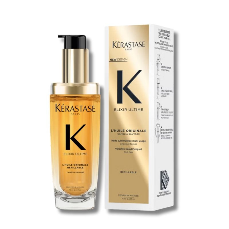 Krastase Elixir Ultime Hair Oil L’Huile Originale Refillable, For All Hair Types with Argan Oil & Heat Protection 30ML