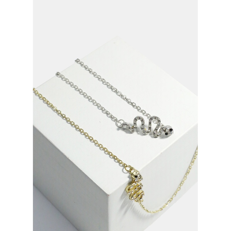 Rhinestone-Studded Snake Necklace Gold