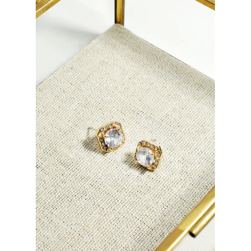 Square Rhinestone Studded Stud Earrings Gold