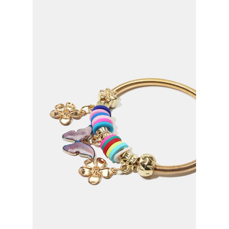 Butterfly & Flower Charm Coil Bracelet Gold(Random)