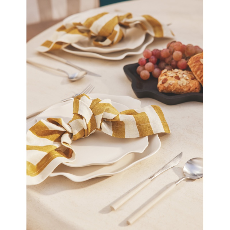 Painterly Stripe Linen Napkins (Set of 4) by Sarah Sherman Samuel Goldenrod and Ivory