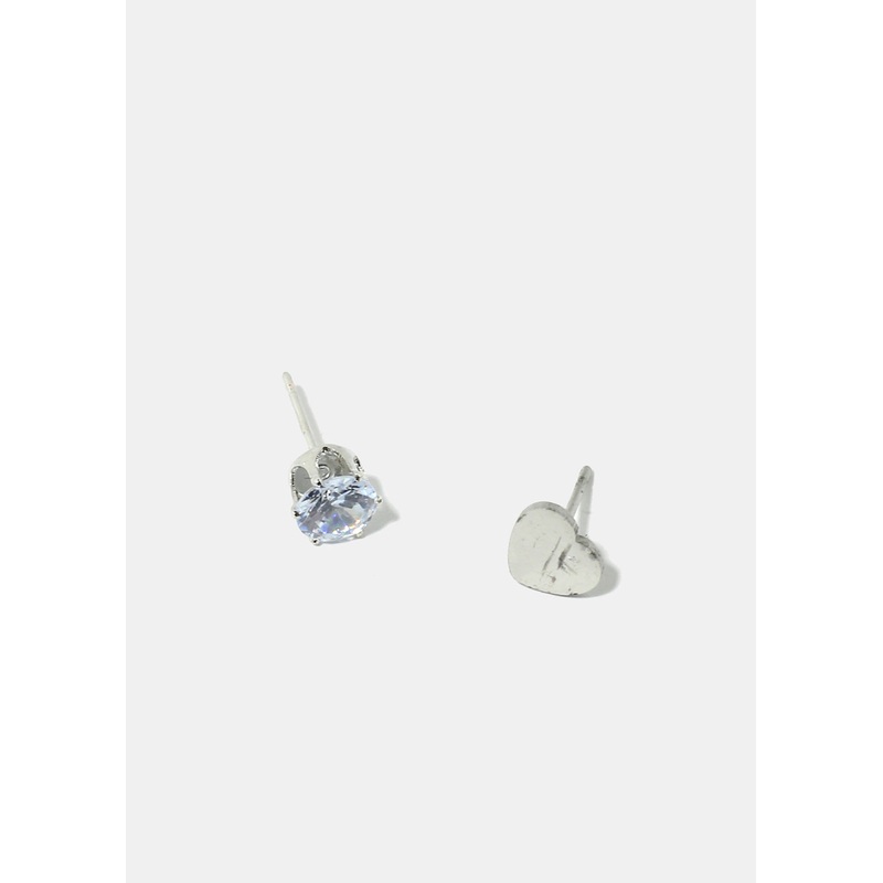 2-Pair Gemstone & Heart Stud Earrings Gold