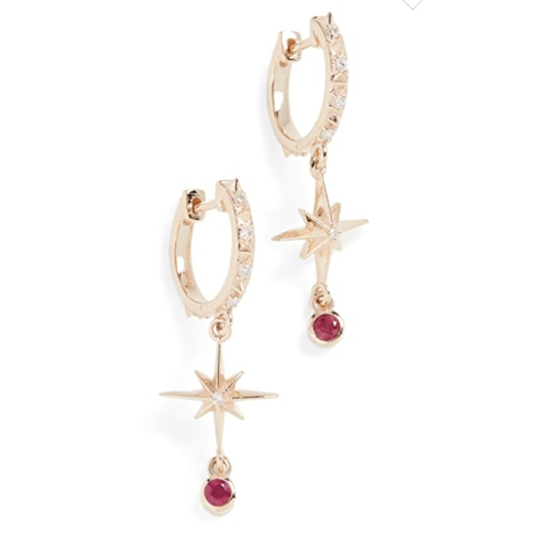 lucky star diamond hoop earrings pink sapphire yellow