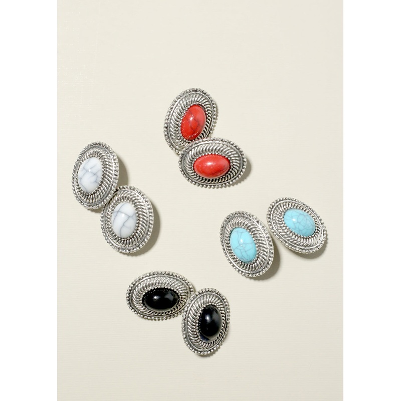 Marble Oval Clip On Earrings Black