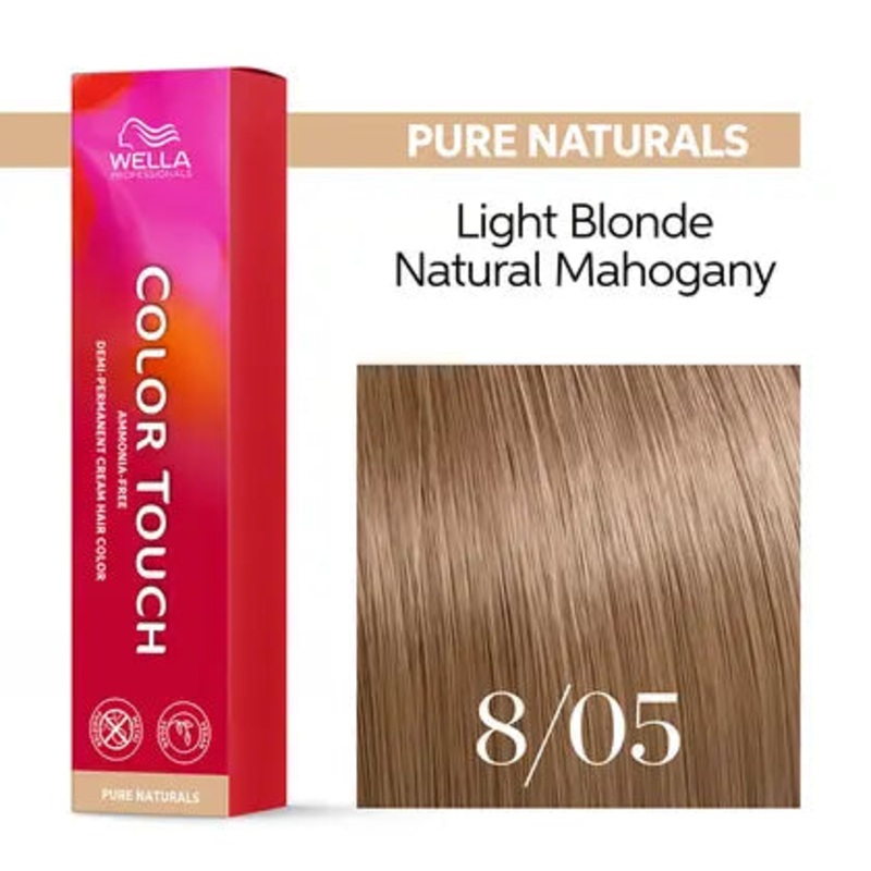 Wella Color Touch Demi-Permanent Creme Hair Color – 8/05 – 8/NRv (Light Blonde / Natural Mahogany)