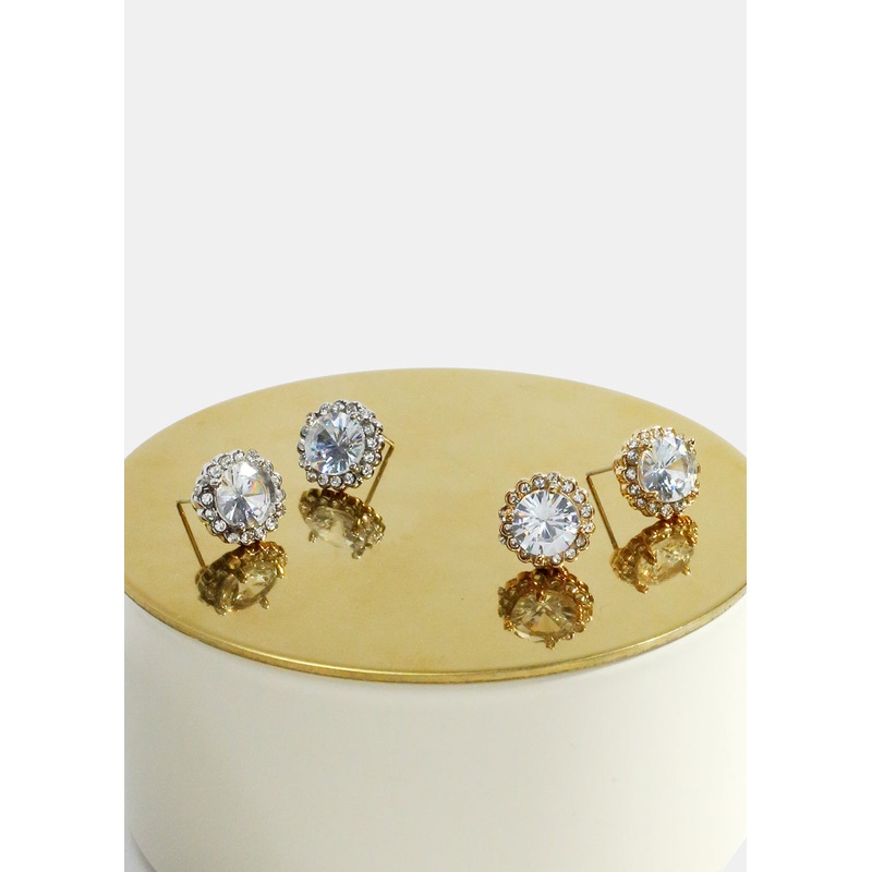 Circle Rhinestone Studded Earrings Gold
