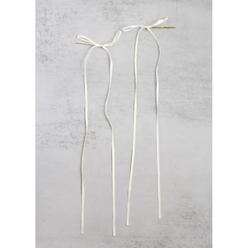 Cute 2 PC Thin Hair Bow Pins White