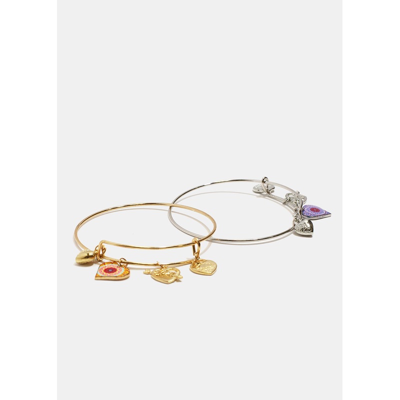 Multi Heart Charm Bangle Bracelet Gold/Random