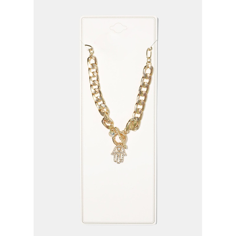 Hamsa Hand Chain Link Necklace Gold