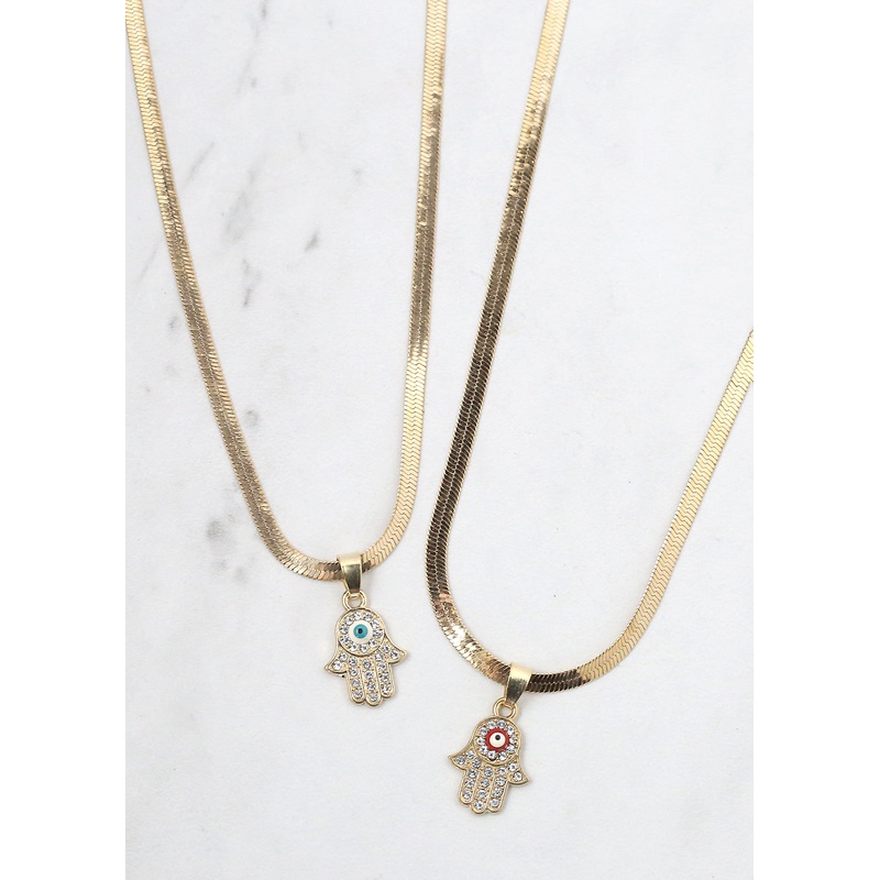 Hamsa Hand Flat Necklace Gold/Black