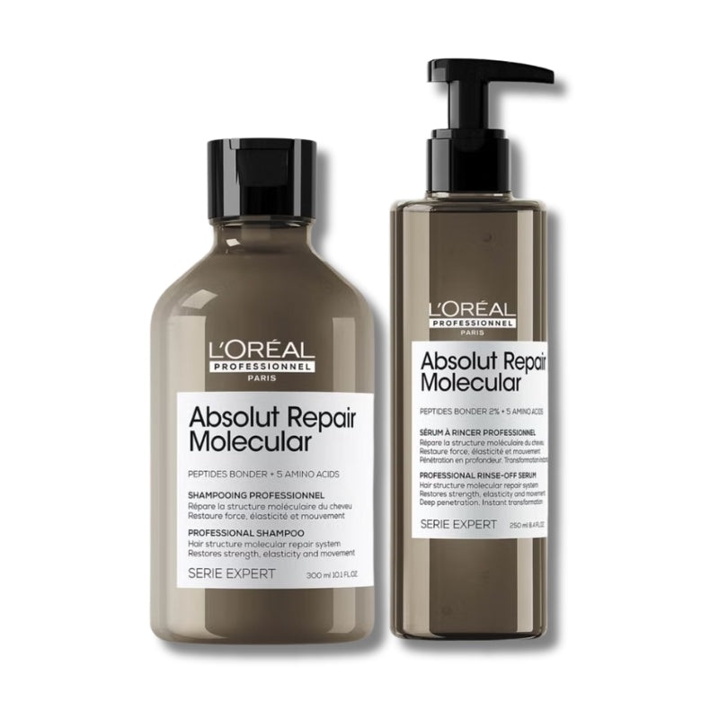 L’Oral Professionnel Absolut Repair Molecular Shampoo 300ml & Rinse Off Serum 250ml Set for Damaged Hair