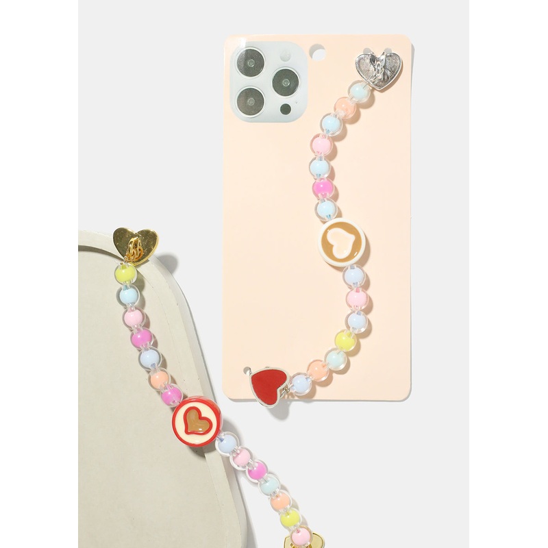 Heart & Bead Phone Strap Gold