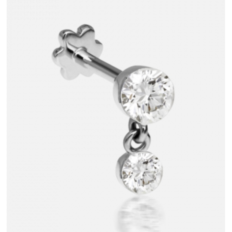 2mm-1.5mm Invisible Set Diamond Dangle Threaded Stud White Gold