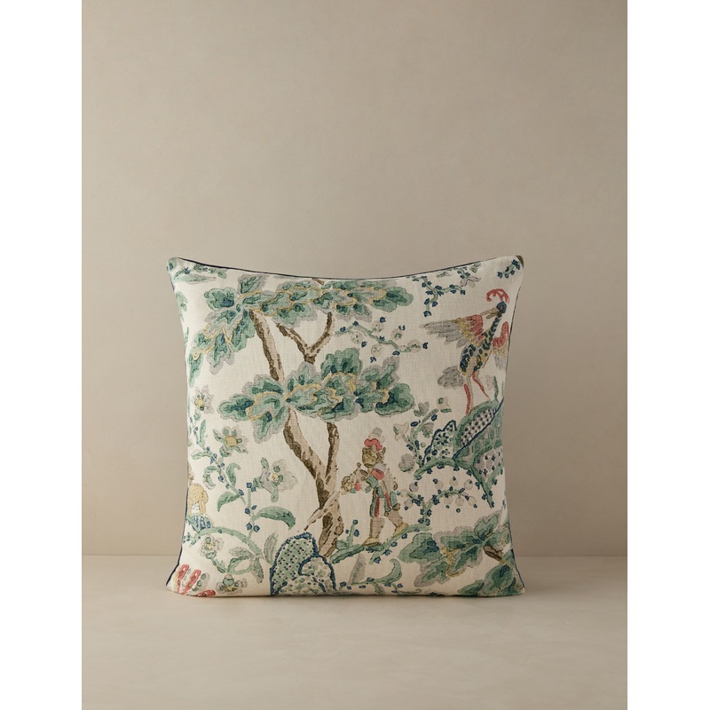 Kelmescott Linen Pillow by Scalamandre Ivory and Navy Square
