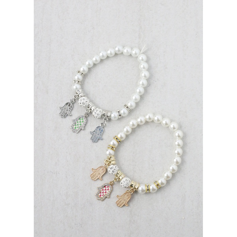 Pearl + Hamsa Hand Bracelet Gold