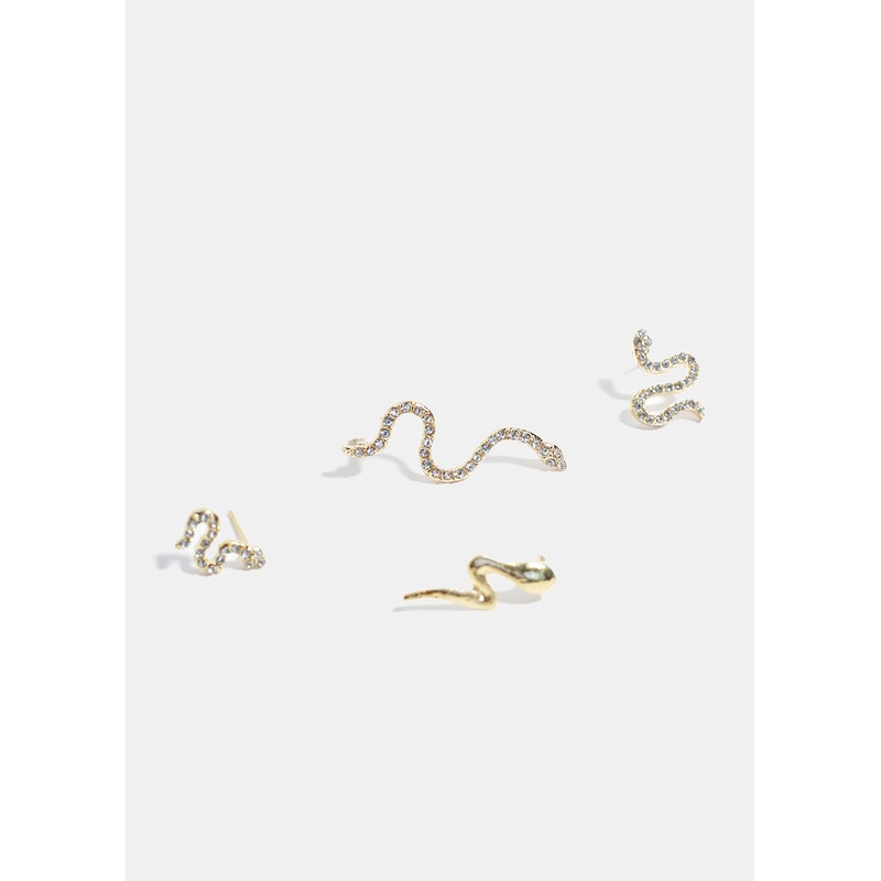 4-Piece Rhinestone-Studded Snake Earrings Gold