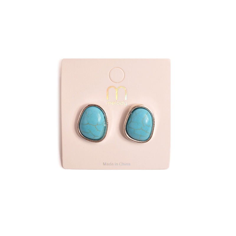 Turquoise Button Earring White