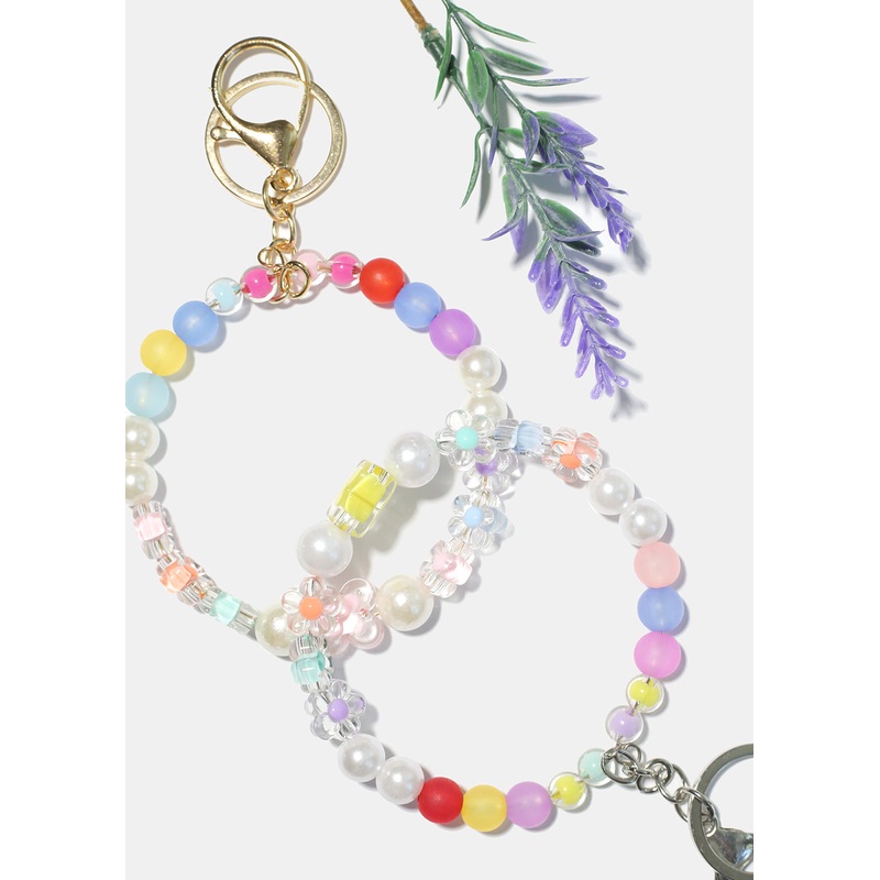 Beads & Flowers Key Ring Gold