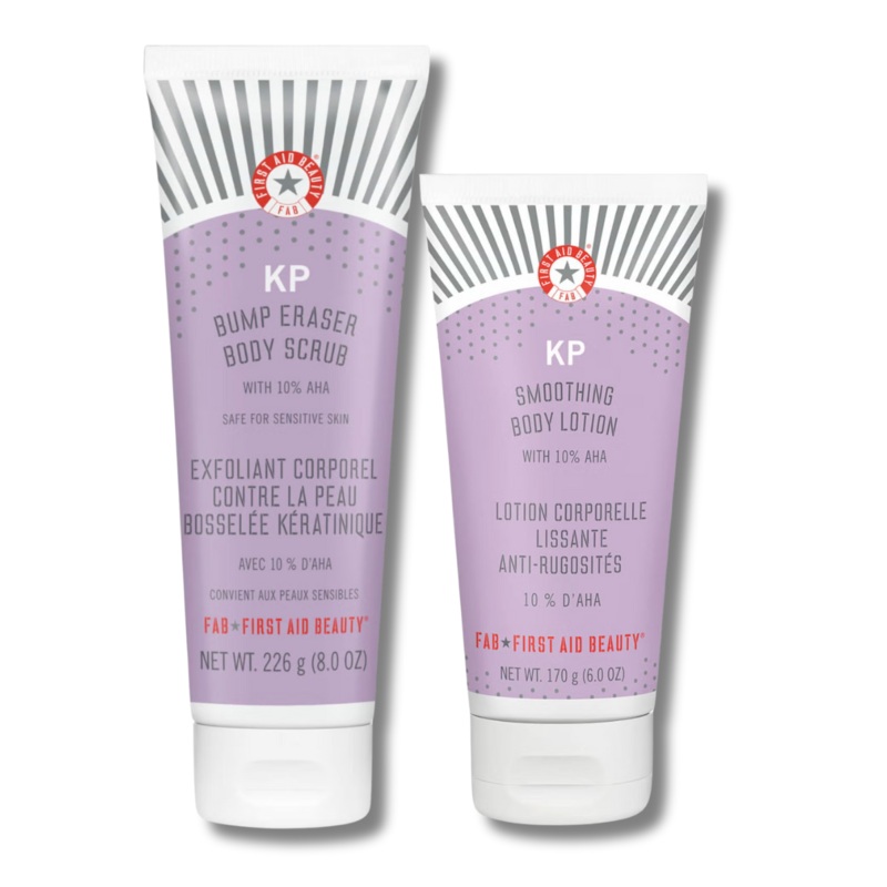 First Aid Beauty Body Bundle KP Bump Eraser Body Scrub with 10% AHA 226ml and KP Smoothing Body Lotion with 10% AHA 170g