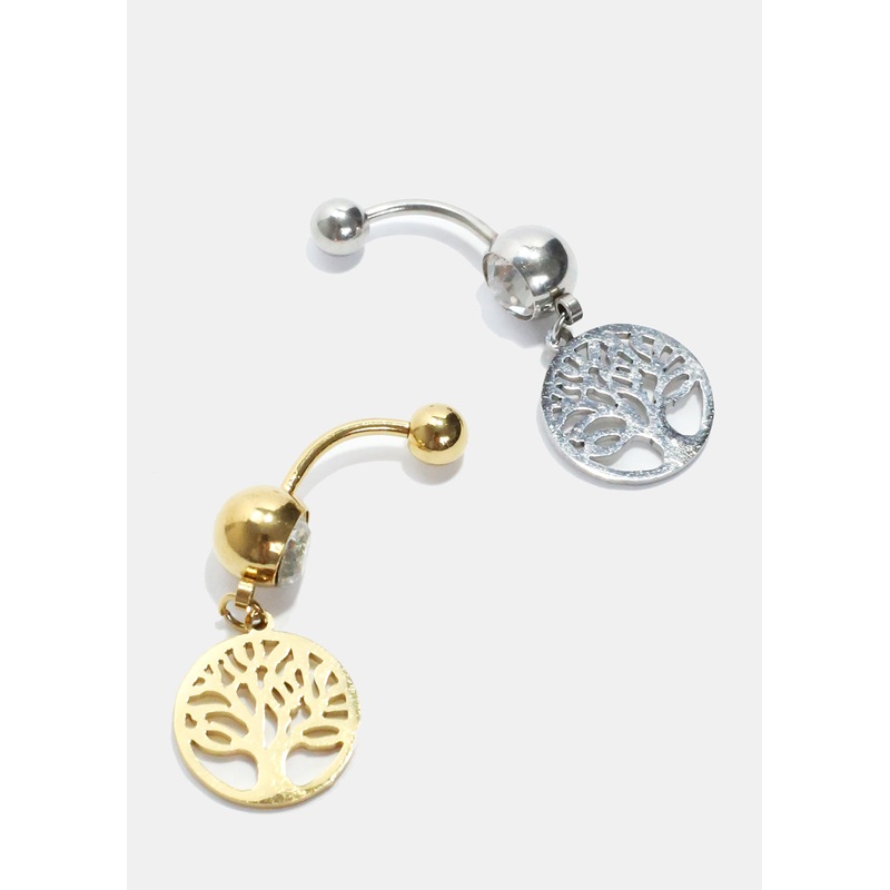 Tree of Life in Circle Belly Piercing Gold
