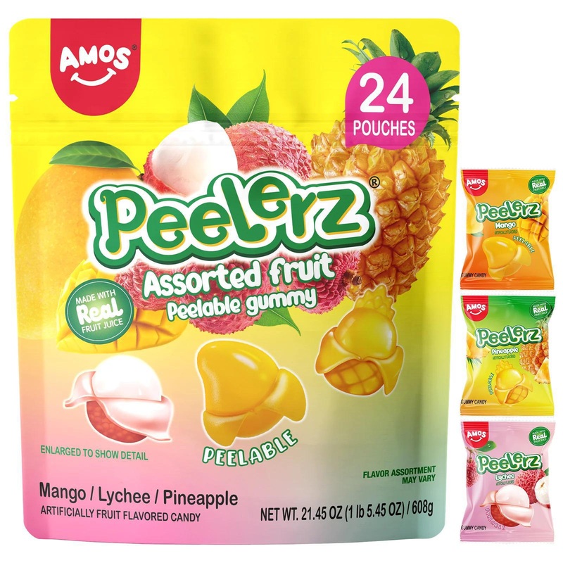 Amos Peelerz Peelable Gummy New Mix Flavor – Lychee + Pineapple + Mango -++ 608g