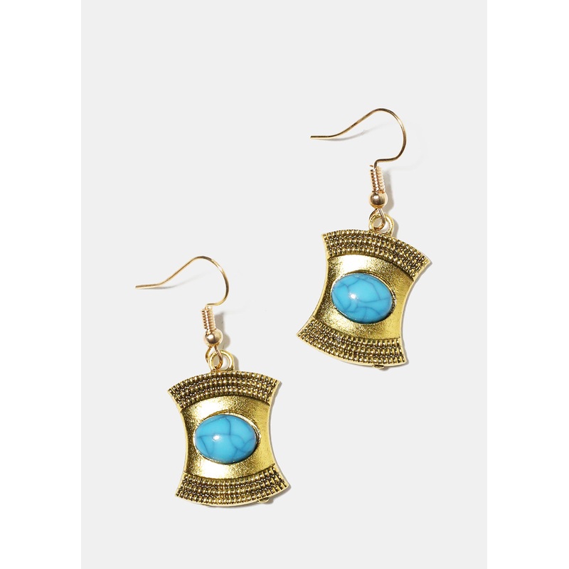 Turquoise Square Earrings Gold