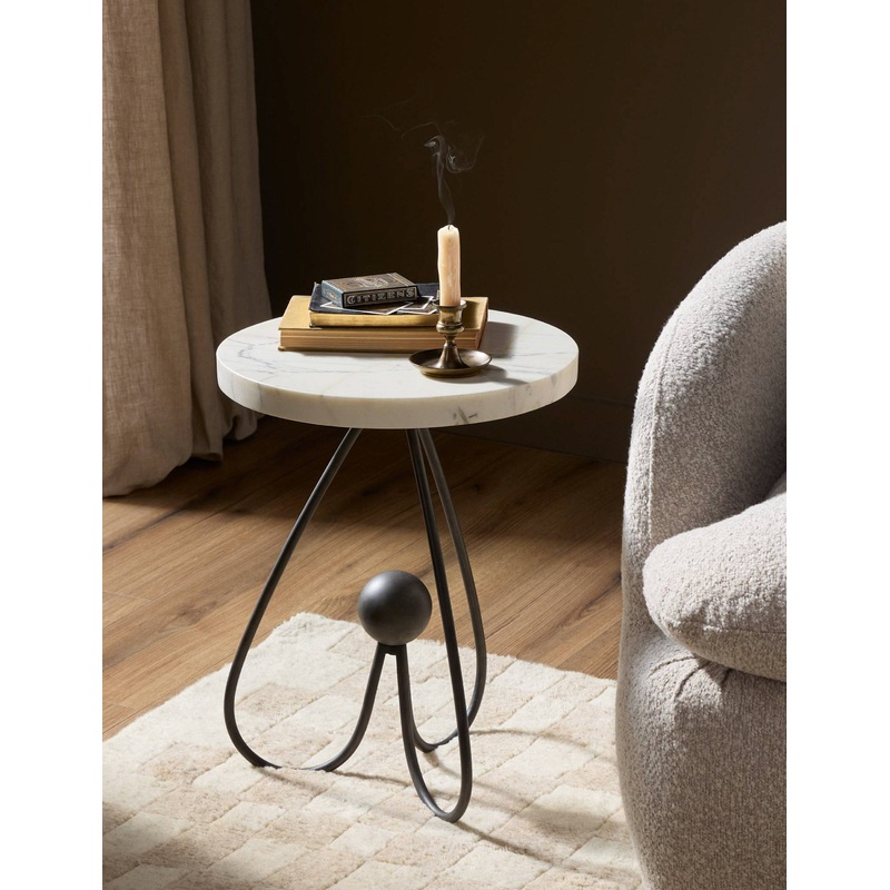 Vanetta Round Side Table White Marble
