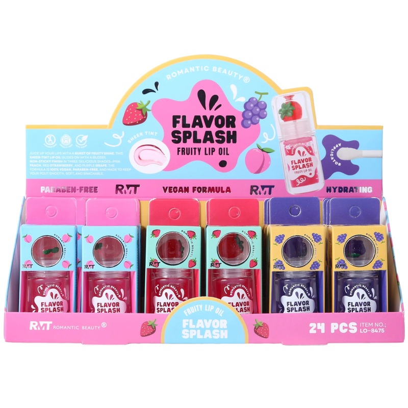 Romantic Beauty Flavor Splash Fruity Lip Oil – Wholesale Display 24 Units (LO-8475)