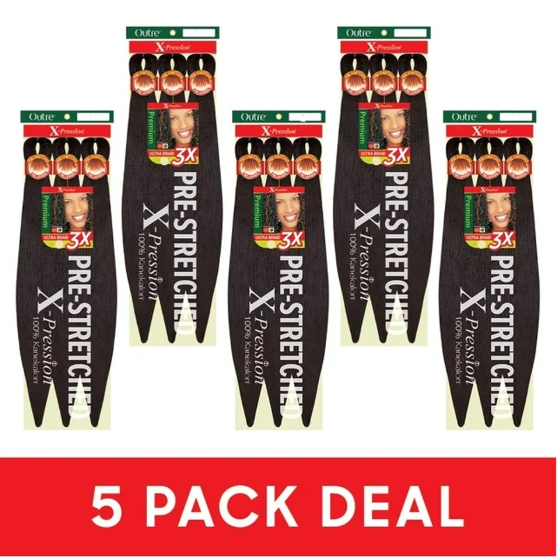 5 Pack X-Pression Pre Stretched 3X 32″ 1B