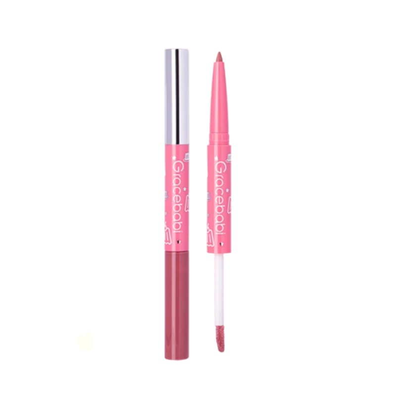 Gracebabi 3D Spotlight Dual-End Lip Gloss Pen 250mg+2.4g  G01 Ice Lychee Tender Pink
