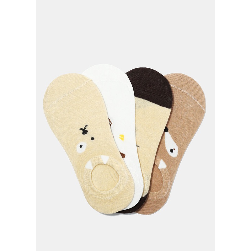 Cute Animal Face No Show Socks Beige