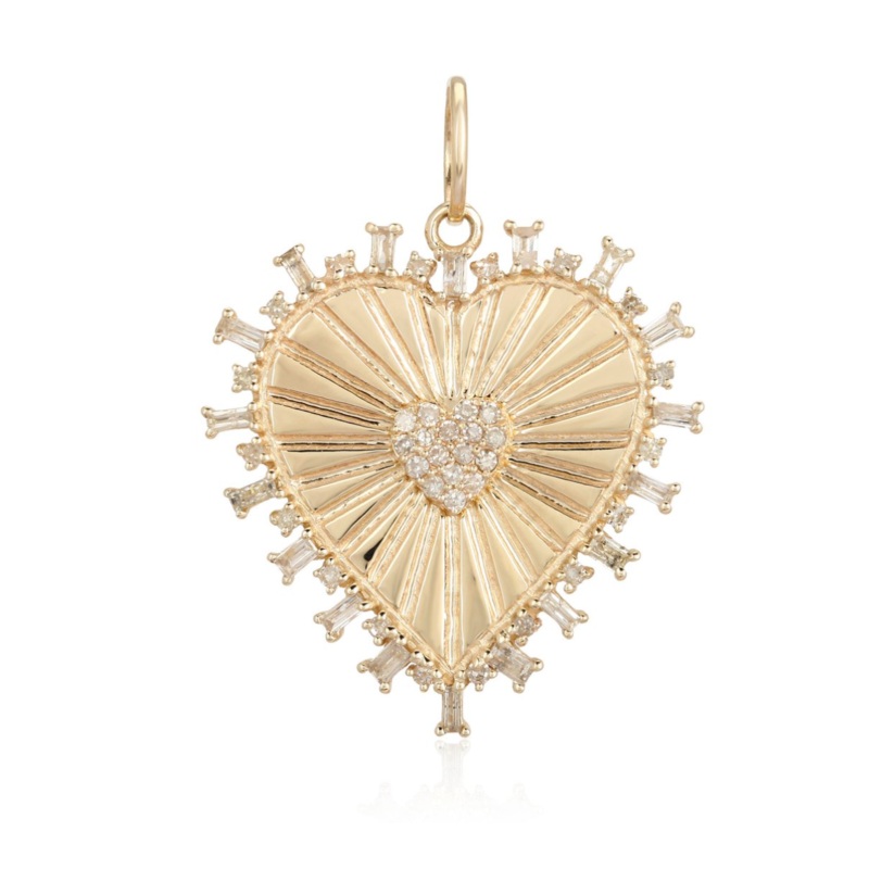 Pave Heart and Baguette Striped Medallion Charm