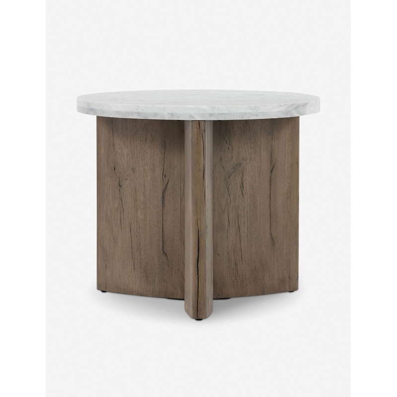 Voss Round Side Table Natural and White Marble