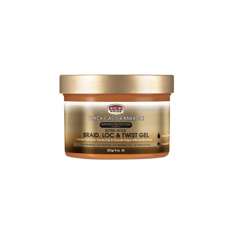 African Pride Black Castor Miracle Braid, Loc, & Twist Gel Extra Hold 8 oz