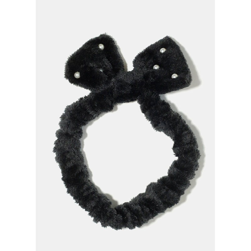 Small Bow & Pearls Spa Headband White