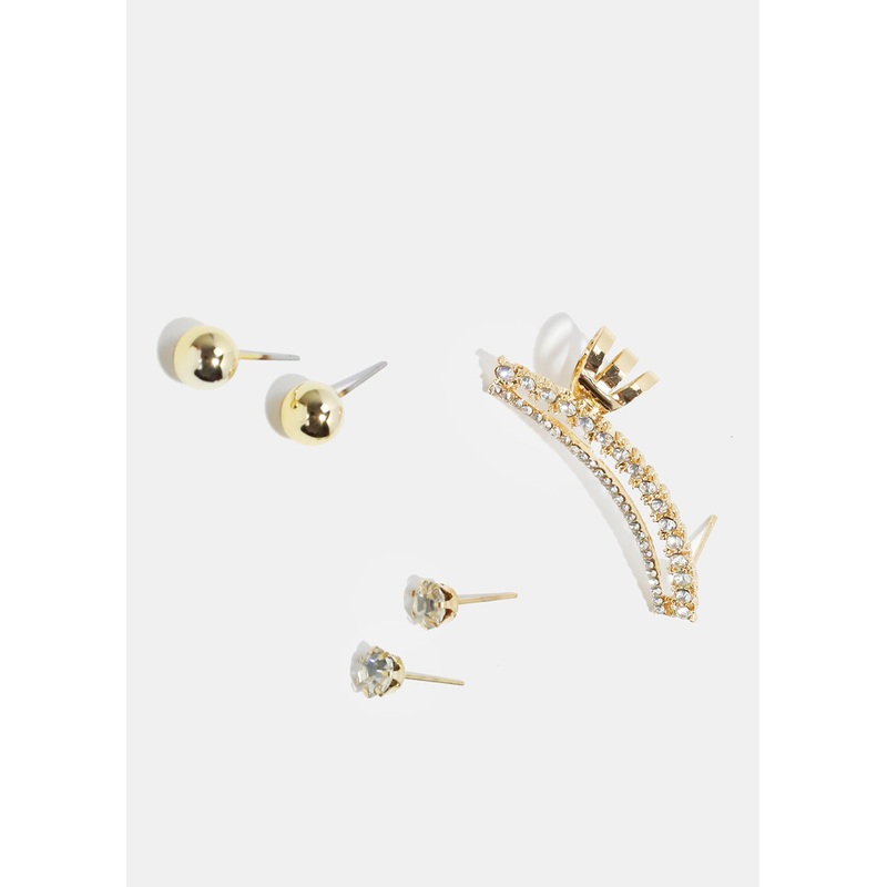 Ear Cuff and Stuff Earring Set Gold