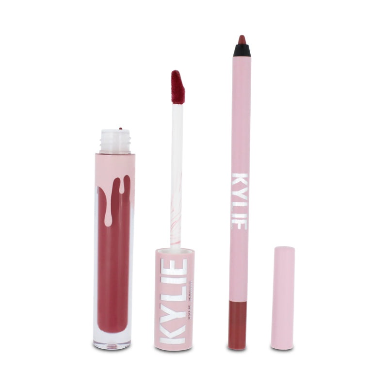 Kylie Cosmetics Matte Berry Red Lipstick & Lip Liner Kit – Shade 401 Victoria (Blemished Box)