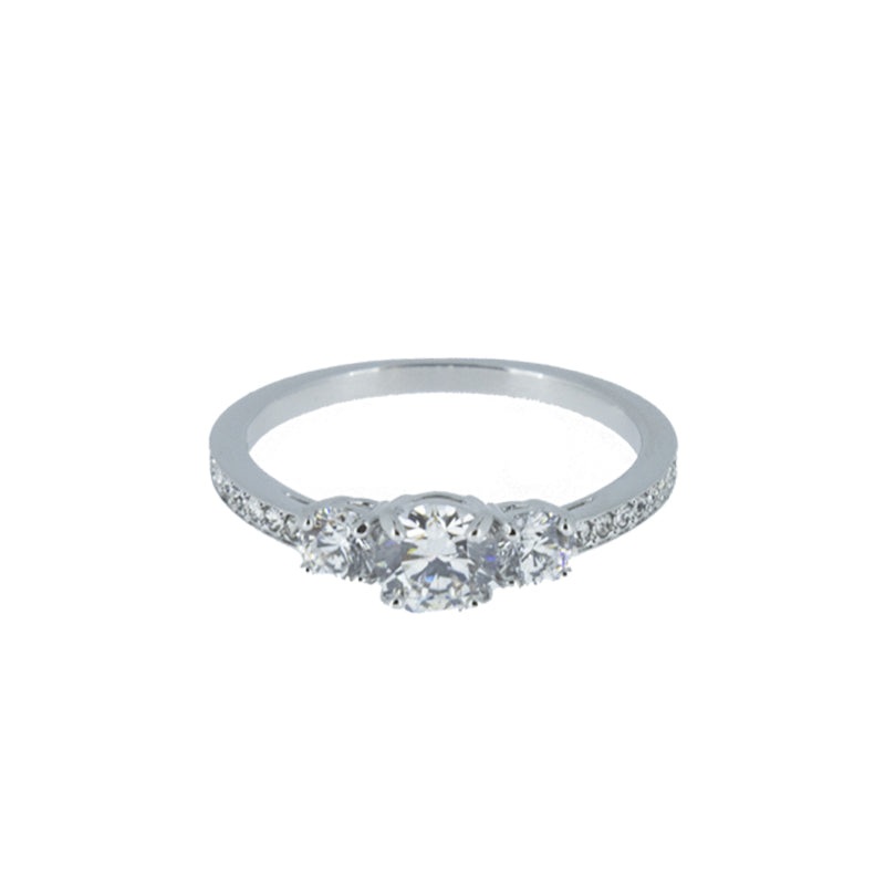 Swarovski Rhodium Plated White Attract Trilogy Round Ring 52