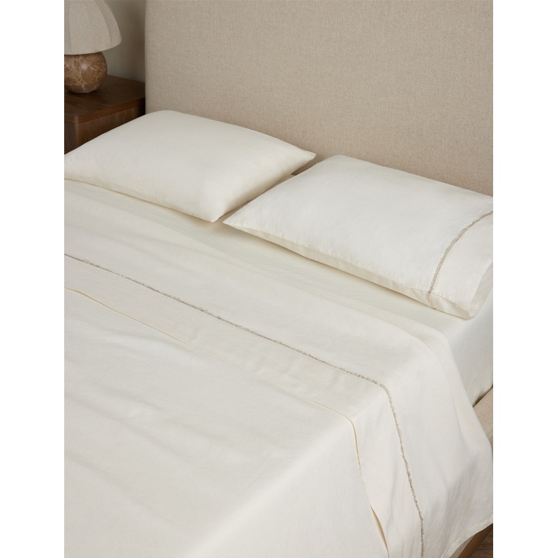 Yuka European Flax Linen Bamboo Sheet Set by DISC Interiors Cream Queen