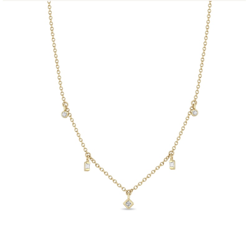 14K GOLD MIXED DIAMOND DANGLE NECKLACE
