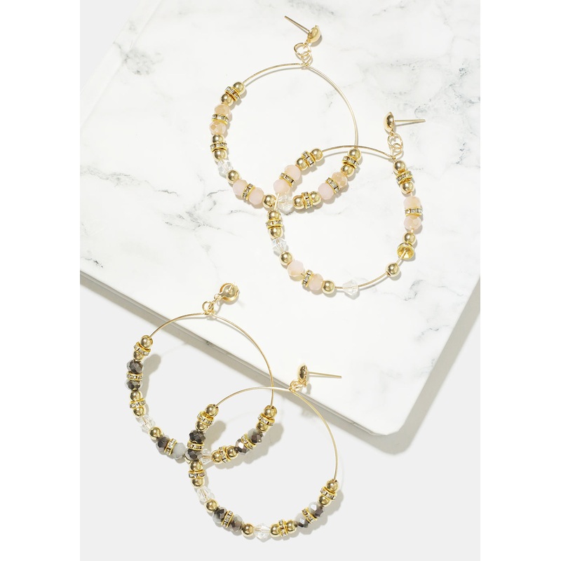 Bead Hoop Earrings Blue
