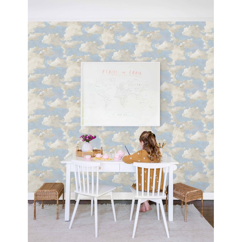 Clouds on Canvas Premium Peel + Stick Wallpaper Blue