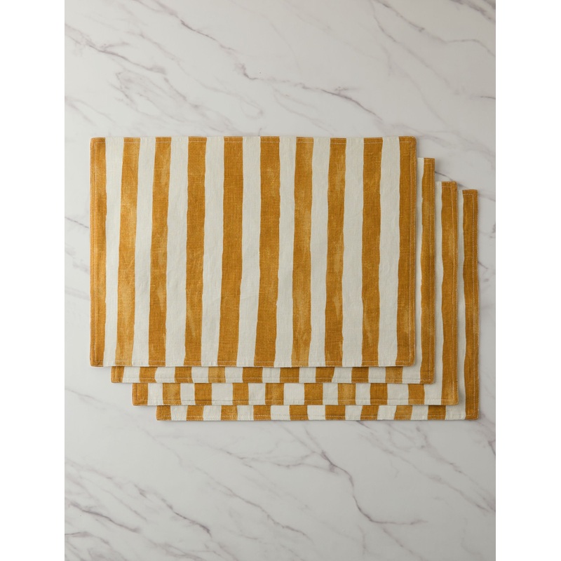 Painterly Stripe Linen Placemats (Set of 4) by Sarah Sherman Samuel Goldenrod and Ivory