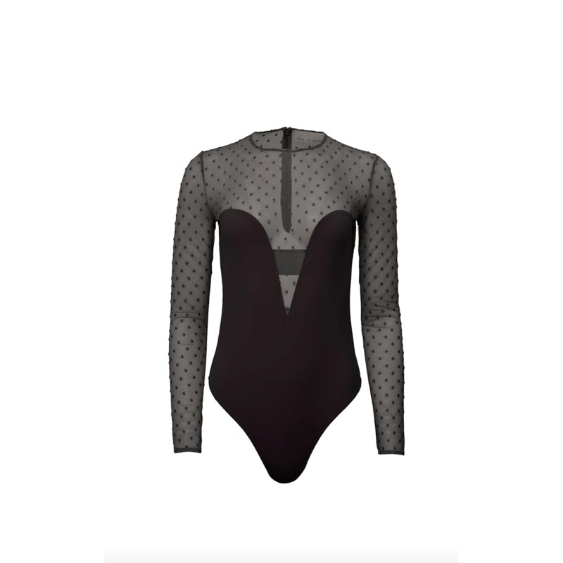DOTTY JERSEY PLUNGE BODYSUIT XS