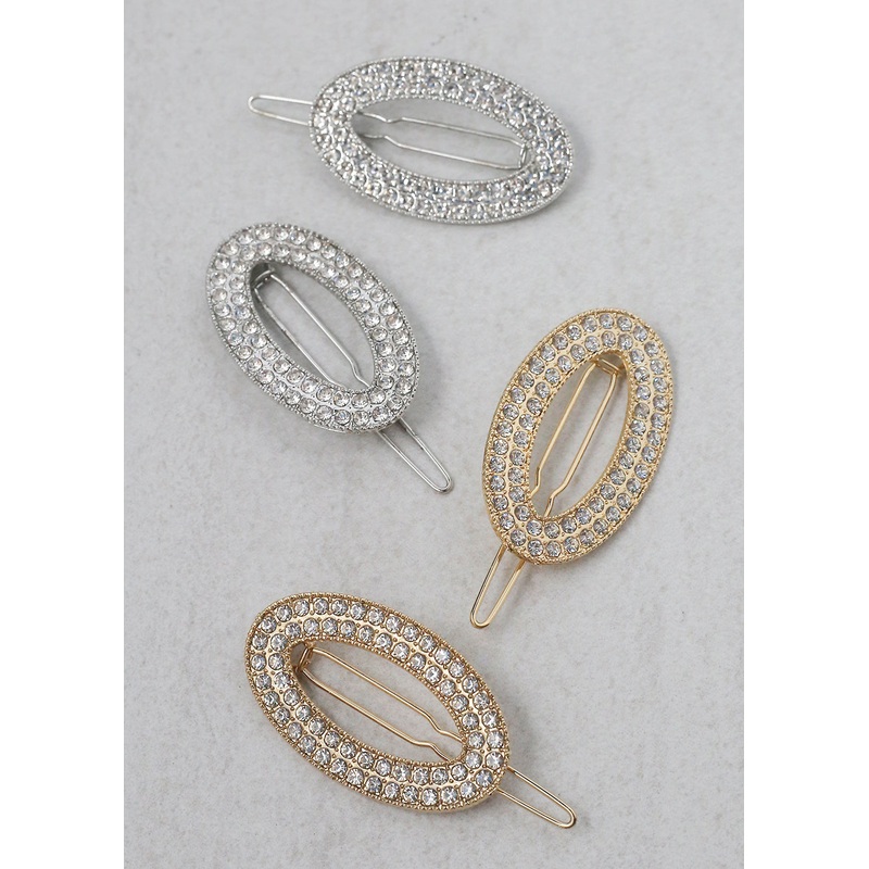 2-PC Oval Rhinestone Hair Clip Gold