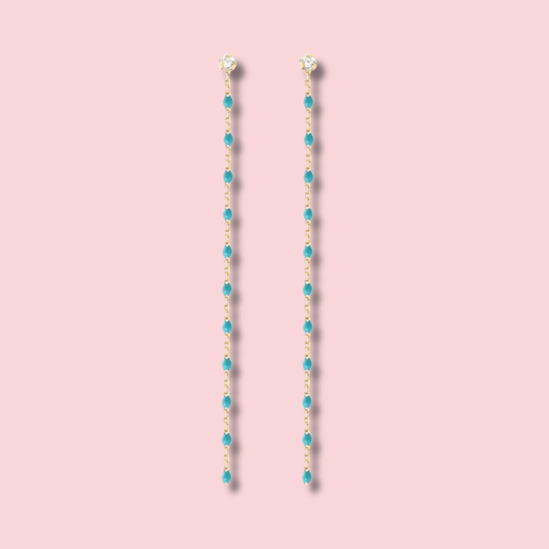 Mini Gigi Party Turquoise Green diamond earrings, Yellow Gold